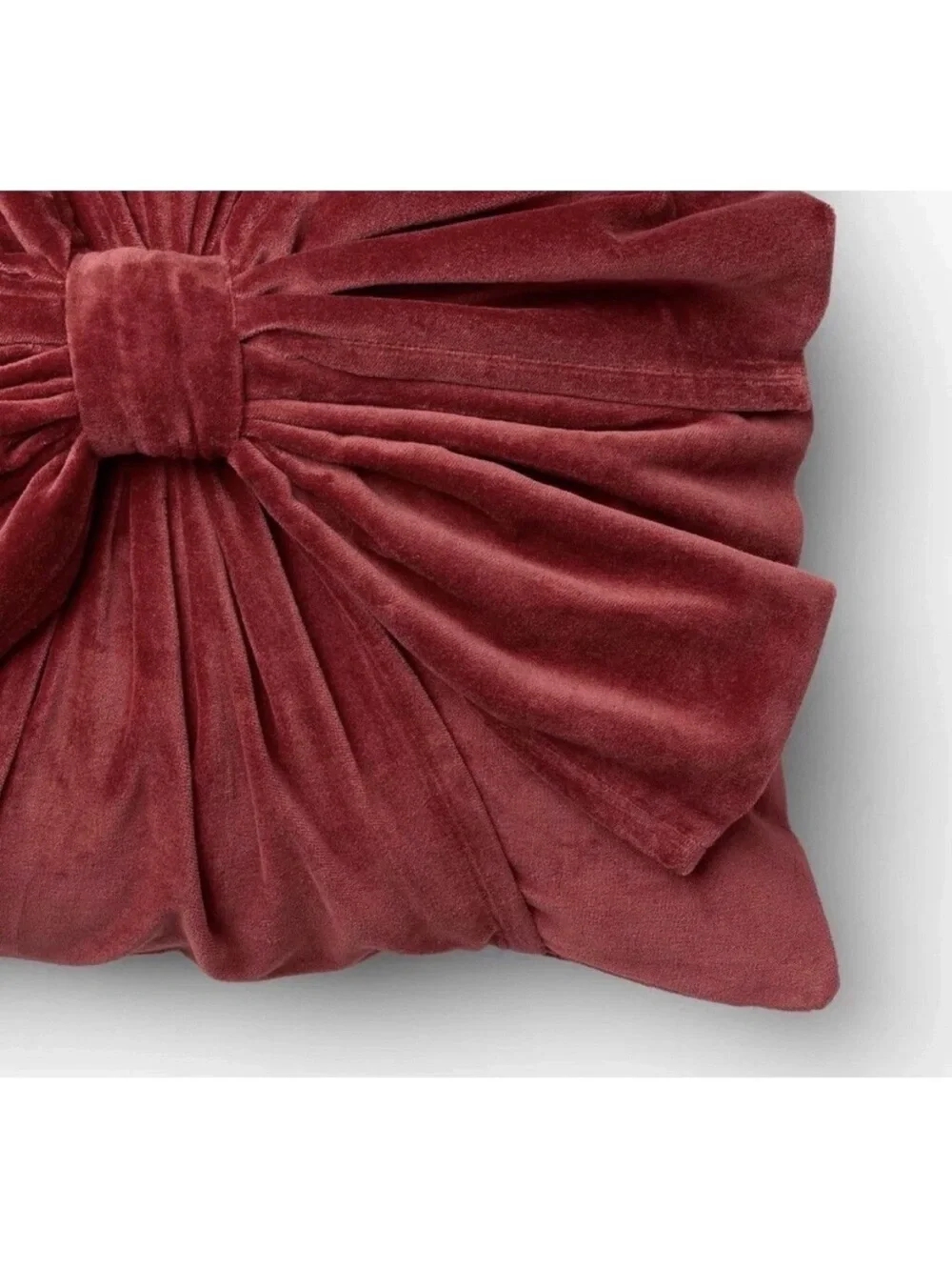 Studio McGee Velvet Bow Holiday Pillow - 20” x 20” Burgundy